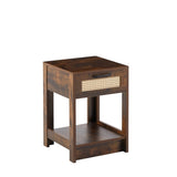 English Elm 15.75" Rattan End Table With Drawer, Modern Nightstand, Side Table For Living Room, Bedroom,Rustic Brown