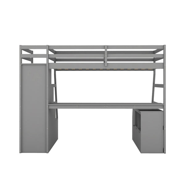 English Elm Twin Loft Bed with 7 Drawer Storage Built-in Desk and Shelves for Kids Rooms Gray LT000639AAE-3