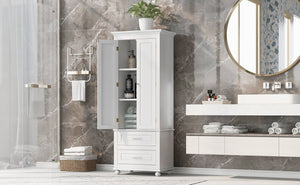 English Elm Tall Storage Cabinet With Two Drawers - Modern White Design For Office Or Bathroom Organization N725P333573K-GIGA