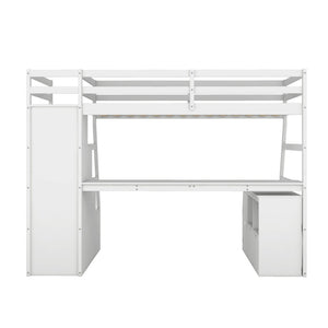 English Elm Twin Loft Bed with 7 Drawer Storage Built-in Desk and Shelves for Kids Rooms White LT000639AAK-3