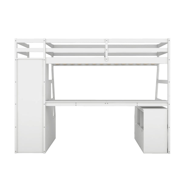 English Elm Twin Loft Bed with 7 Drawer Storage Built-in Desk and Shelves for Kids Rooms White LT000639AAK-3