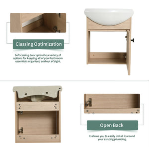 English Elm Small 18 Inch Floating Bathroom Vanity with Ceramic Sink, Soft-Close Doors, Water-Resistant Plywood Finish W99959248