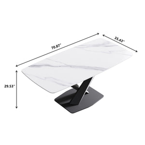English Elm 70.87"Modern 70.87" Modern Curved White Sintered Stone Dining Table With Stylish Black Metal Legs For 6-8 People W1535S00201