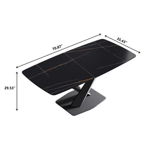 English Elm 70.87"Modern 70.87" Modern Sintered Stone Dining Table With Black Metal Legs For 6-8 People - Stylish & Durable W1535S00203