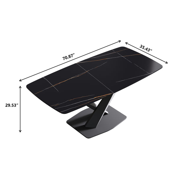 English Elm 70.87"Modern 70.87" Modern Sintered Stone Dining Table With Black Metal Legs For 6-8 People - Stylish & Durable W1535S00203