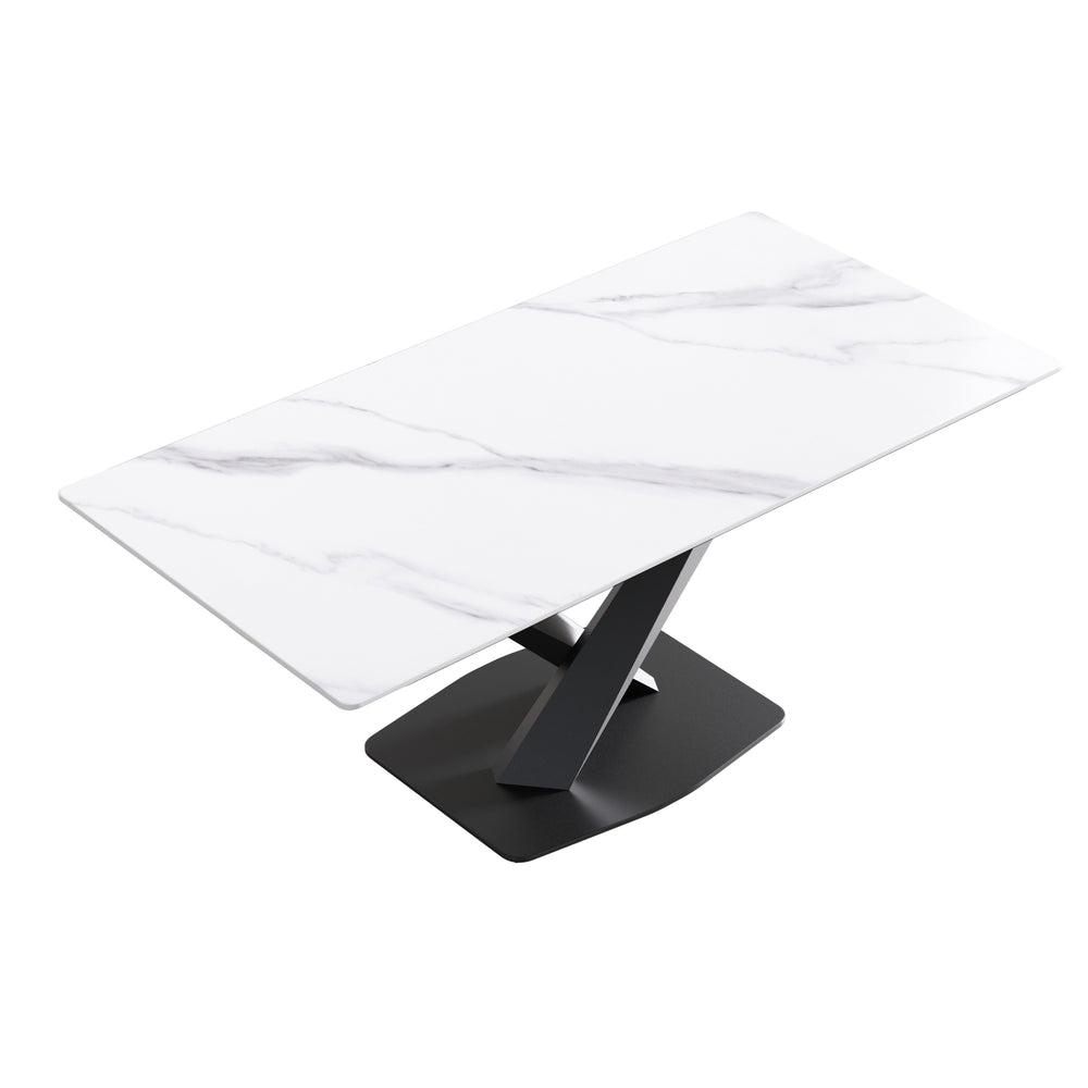 English Elm 70.87" Modern Sintered Stone Dining Table With Black Iron Base - Seats 6-8, Perfect For Entertaining! W1535S00211