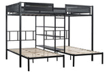 Full over Twin & Twin Bunk Bed with Built-in 3-Tier Shelves, Black