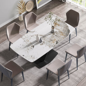 English Elm 70.87"Modern Sintered Stone Dining Table With Black Metal Legs For 6-8 People - Chic & Durable Design W1535S00205