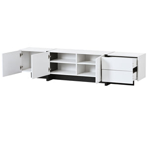 English Elm Glossy White Tv Stand with Black Accents Sleek Modern Console for 80 Inch Screens WF300852AAK