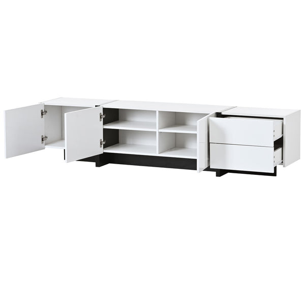 English Elm Glossy White Tv Stand with Black Accents Sleek Modern Console for 80 Inch Screens WF300852AAK