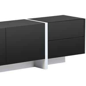 English Elm Glossy White Tv Stand with Black Accents Sleek Modern Console for 80 Inch Screens WF300852AAB