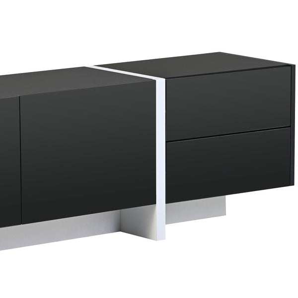 English Elm Glossy White Tv Stand with Black Accents Sleek Modern Console for 80 Inch Screens WF300852AAB
