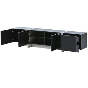 English Elm Glossy White Tv Stand with Black Accents Sleek Modern Console for 80 Inch Screens WF300852AAB