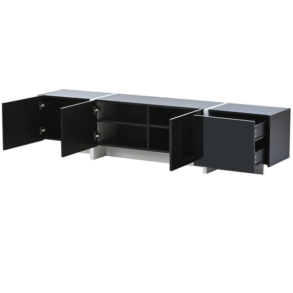 English Elm Glossy White Tv Stand with Black Accents Sleek Modern Console for 80 Inch Screens WF300852AAB