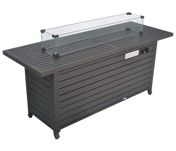English Elm 57 57 in Propane Fire Pit Table 50000BTU Bronze Rectangular Outdoor Gas Firepit with Lid Wind Guard ETL Certified for Backyard Deck Parties W94490551