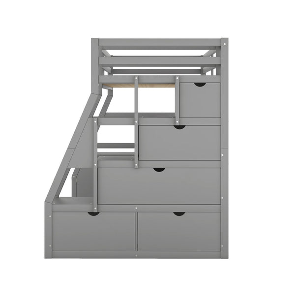 English Elm Twin Loft Bed with 7 Drawer Storage Built-in Desk and Shelves for Kids Rooms Gray LT000639AAE-3