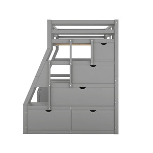 English Elm Twin Loft Bed with 7 Drawer Storage Built-in Desk and Shelves for Kids Rooms Gray LT000639AAE