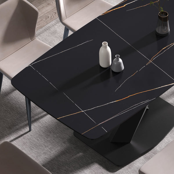 English Elm 70.87"Modern 70.87" Modern Sintered Stone Dining Table With Black Metal Legs For 6-8 People - Stylish & Durable W1535S00203