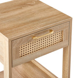 English Elm 15.75" Rattan End Table With Drawer, Modern Nightstand, Side Table For Living Room, Bedroom,Natural