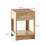 English Elm 15.75" Rattan End Table With Drawer, Modern Nightstand, Side Table For Living Room, Bedroom,Natural