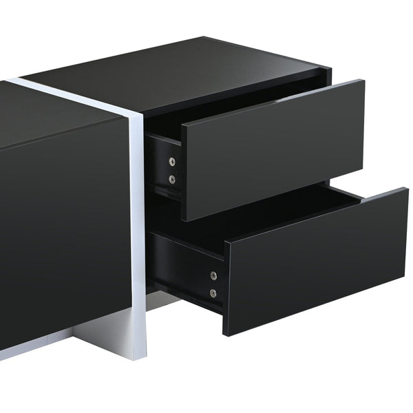 English Elm Glossy White Tv Stand with Black Accents Sleek Modern Console for 80 Inch Screens WF300852AAB
