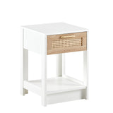 English Elm 15.75" Rattan End Table With Drawer, Modern Nightstand, Side Table For Living Room, Bedroom,White