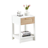 English Elm 15.75" Rattan End Table With Drawer, Modern Nightstand, Side Table For Living Room, Bedroom,White