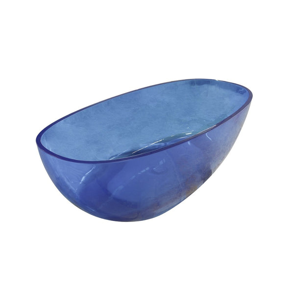 English Elm 64 Inch Oval Freestanding Soaking Tub Translucent Blue Resin Sculptural Spa Bath W161390542