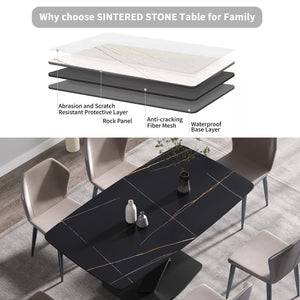 English Elm 70.87"Modern 70.87" Modern Sintered Stone Dining Table With Black Metal Legs For 6-8 People - Stylish & Durable W1535S00203