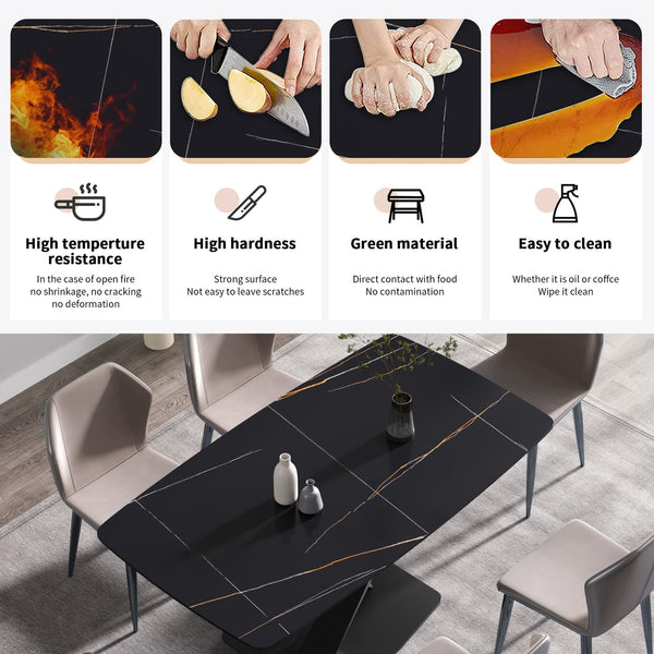 English Elm 70.87"Modern 70.87" Modern Sintered Stone Dining Table With Black Metal Legs For 6-8 People - Stylish & Durable W1535S00203