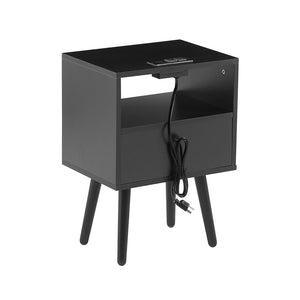 English Elm 15.75" Rattan Weave End Table with Built-in Charging Ports Drawer and Wood Legs W126573111