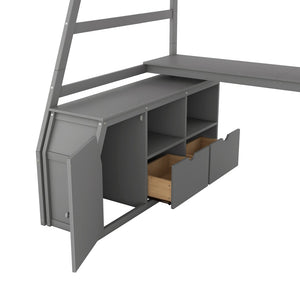 English Elm Twin Loft Bed with 7 Drawer Storage Built-in Desk and Shelves for Kids Rooms Gray LT000639AAE-3