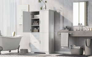English Elm Tall Narrow Storage Cabinet with Doors and 3 Drawers – Adjustable Shelves, Anti-Tip, 45lb Capacity White WF299285AAK