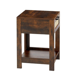 English Elm 15.75" Rattan Weave End Table with Built-in Charging Ports Drawer and Wood Legs W126573109