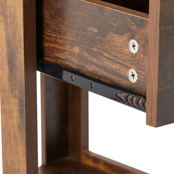 English Elm 15.75" Rattan Weave End Table with Built-in Charging Ports Drawer and Wood Legs W126573109