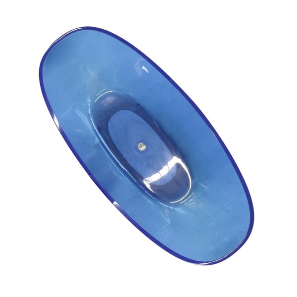 English Elm 64 Inch Oval Freestanding Soaking Tub Translucent Blue Resin Sculptural Spa Bath W161390542
