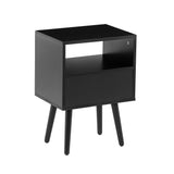 English Elm 15.75" Rattan End Table With Drawer and Solid Wood Legs, Modern Nightstand, Side Table For Living Room, Bedroom, Black