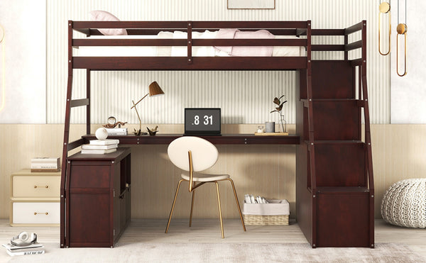 English Elm Twin Loft Bed with 7 Drawer Storage Built-in Desk and Shelves for Kids Rooms Espresso LT000639AAP-3