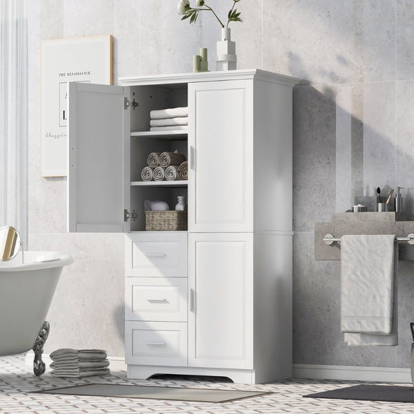 English Elm Tall Floor Storage Cabinet with Drawers Mdf Build Neutral Finish Bathroom Office White N725P331357K