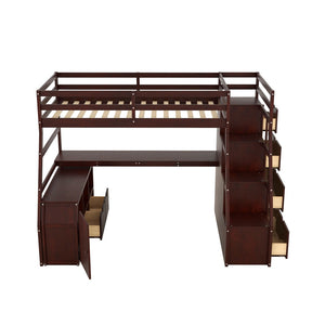English Elm Twin Loft Bed with 7 Drawer Storage Built-in Desk and Shelves for Kids Rooms Espresso LT000639AAP-3