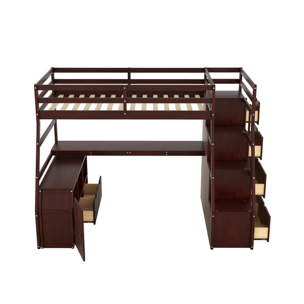 English Elm Twin Loft Bed with 7 Drawer Storage Built-in Desk and Shelves for Kids Rooms Espresso LT000639AAP-3