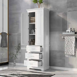 English Elm Tall Tall Storage Cabinet with Three Drawers and Doors for Bathroom or Office, Slim MDF Organizer White WF299282AAK