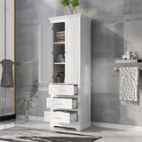 English Elm Tall Storage Cabinet With Three Drawers For Bathroom/Office, White