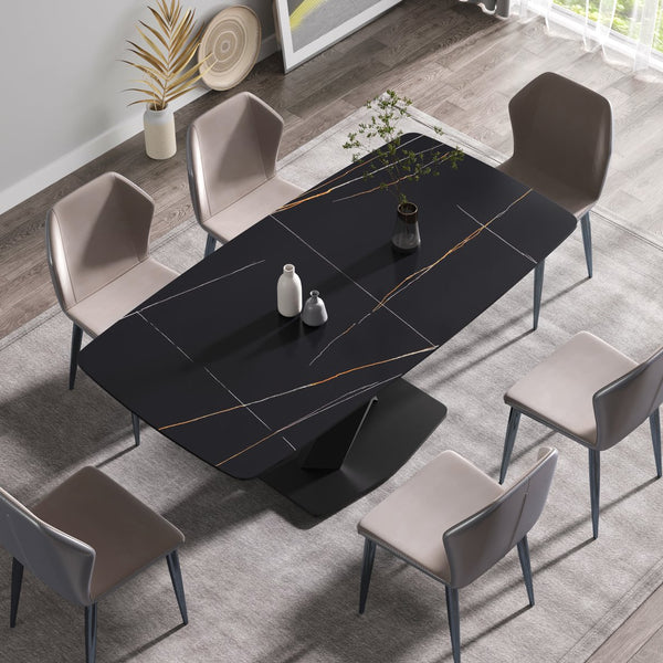 English Elm 70.87"Modern 70.87" Modern Sintered Stone Dining Table With Black Metal Legs For 6-8 People - Stylish & Durable W1535S00203