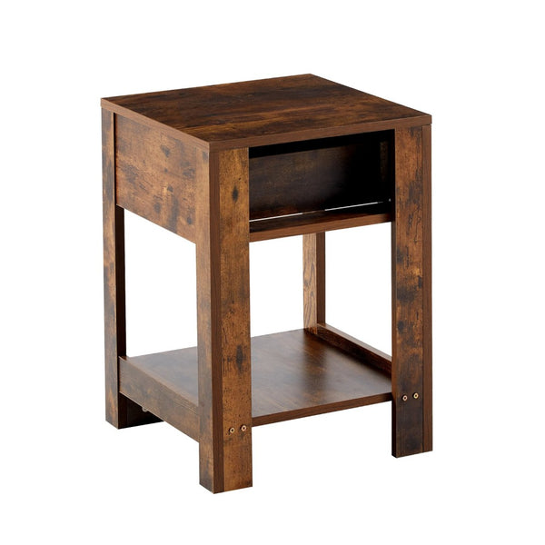 English Elm 15.75" Rattan Weave End Table with Built-in Charging Ports Drawer and Wood Legs W126573109