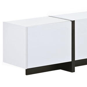 English Elm Glossy White Tv Stand with Black Accents Sleek Modern Console for 80 Inch Screens WF300852AAK