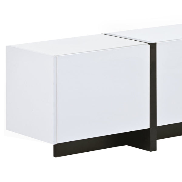 English Elm Glossy White Tv Stand with Black Accents Sleek Modern Console for 80 Inch Screens WF300852AAK