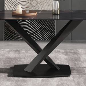 English Elm 70.87"Modern 70.87" Modern Sintered Stone Dining Table With Black Metal Legs For 6-8 People - Stylish & Durable W1535S00203