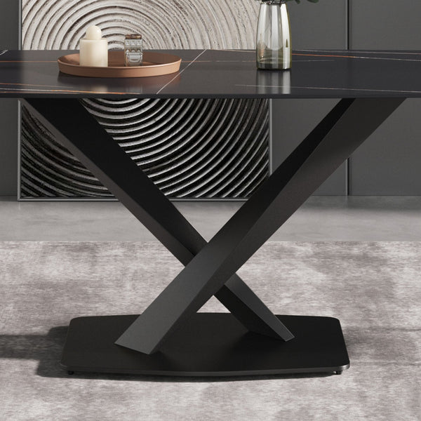 English Elm 70.87"Modern 70.87" Modern Sintered Stone Dining Table With Black Metal Legs For 6-8 People - Stylish & Durable W1535S00203