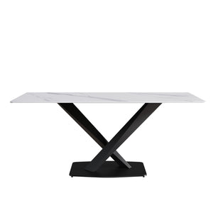 English Elm 70.87" Modern Sintered Stone Dining Table With Black Iron Base - Seats 6-8, Perfect For Entertaining! W1535S00211